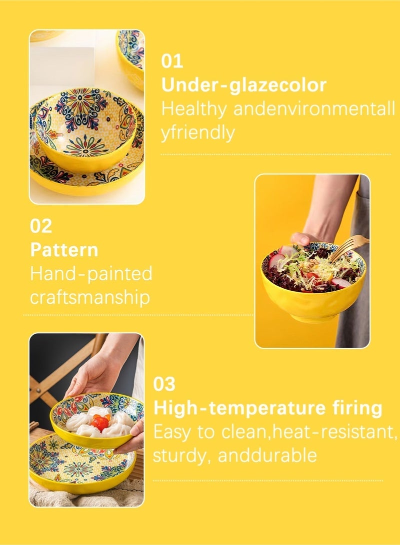 12 Piece Dinnerware Set, Bohemian Style Porcelain, Microwave & Dishwasher Safe – Yellow/Colorful Flowers - Image 2